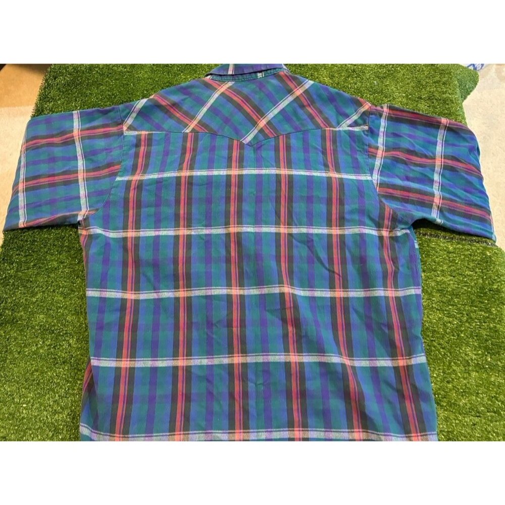 Vintage five brother shirt mens XL blue green pearl snap pockets western 39 - Picture 9 of 13
